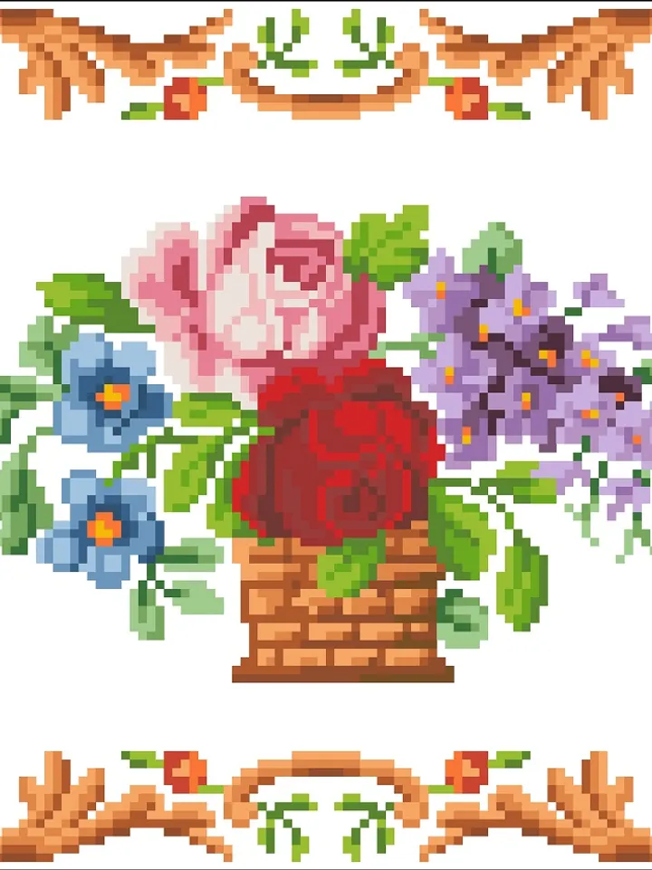Antique Cross Stitch Pattern Bouquet of Flowers Digital Download PDF