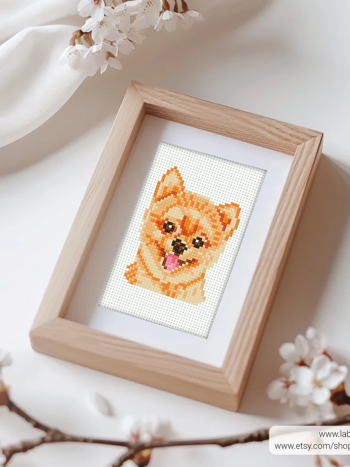 Mini Pomeranian spitz dog Cross stitch patterns, animal, Abstract, pet, beginner counted, modern, gift DIY, embroidery, instant Digital PDF