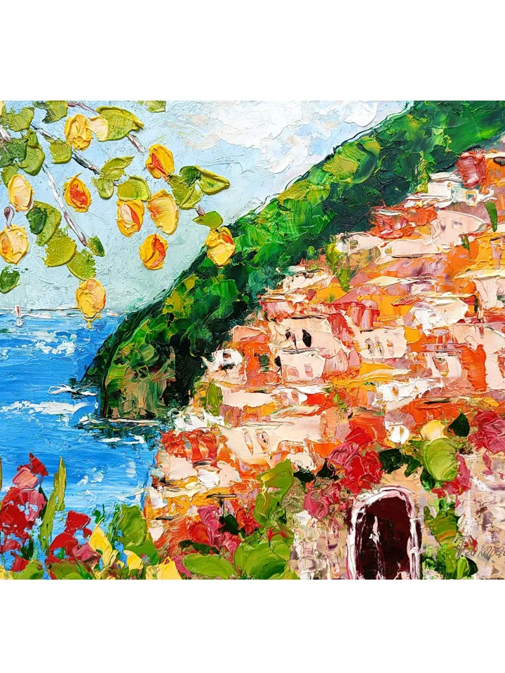 Positano Painting Italy Original Art Impasto Painting Cityscape Travel Artwork Lemon Wall Art 10x8 by ArtProkopaloSv