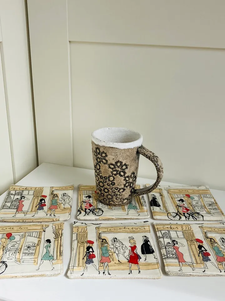Coasters with Paris Set of 6 Linen-cotton coasters 4.5'' x 4.5''