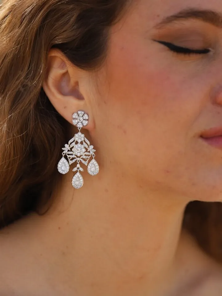 Elizabeth Taylor Wedding Earrings , Art Deco Bridal Earrings, Swarovski Crystal Wedding Jewelry, Chandelier Statement Earrings For Bride