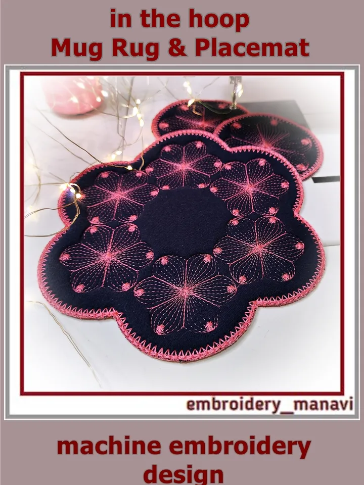 ITH Quilted Mug Rug & Placemat – Floral Embroidery Set 8x8 Hoop by Embroidery Manavi 05
