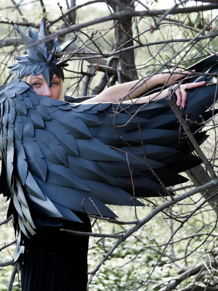 Black angel wings-feather crown-dark angel demon adult gothic costume halloween party victoria secret, sexy cosplay