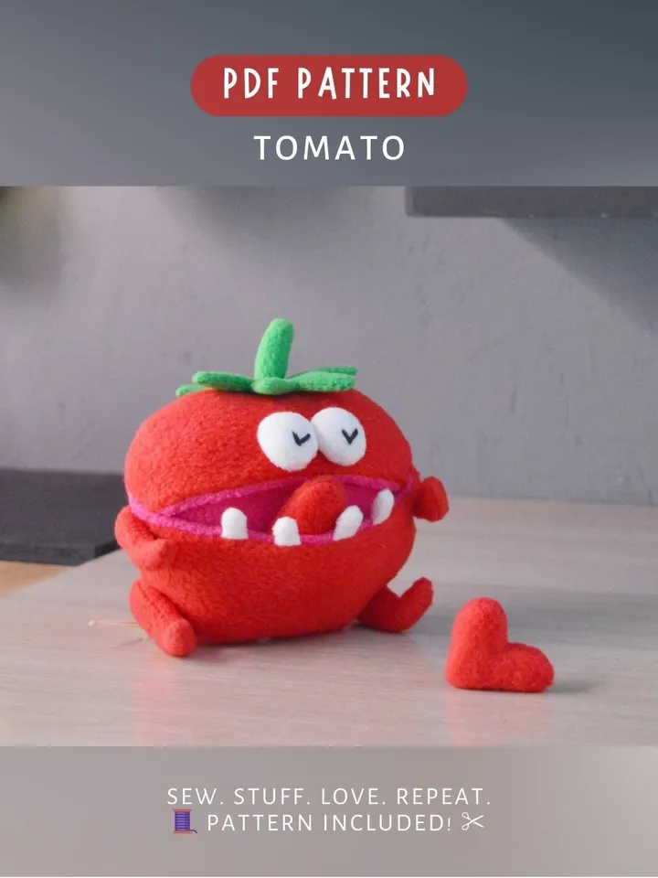 Plush Tomato PDF Pattern – Fleece Toy with Mouth & Limbs