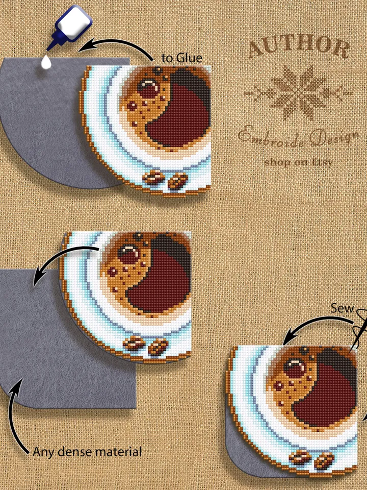 Corner bookmark cross stitch pattern PDF download Cup of Coffee cross stitch chart, Coffee bookmark digital PDF, Coffee lover gift #B247
