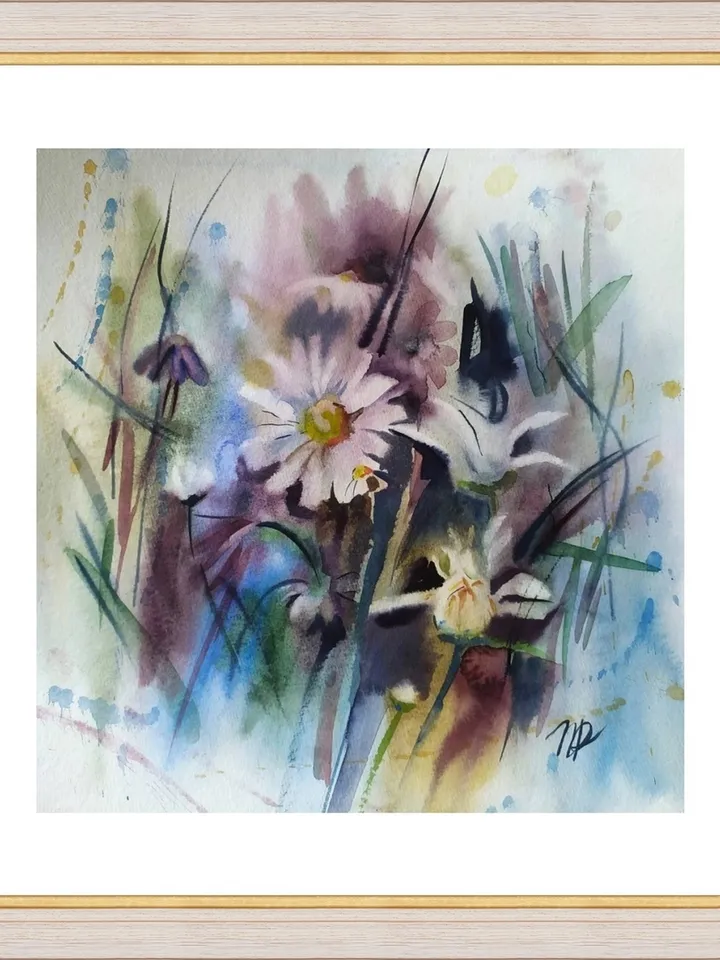 Daisy Painting Floral original art 12 by 12 White Flower watercolor square wall art aquarelle by Natalia Plotnikova