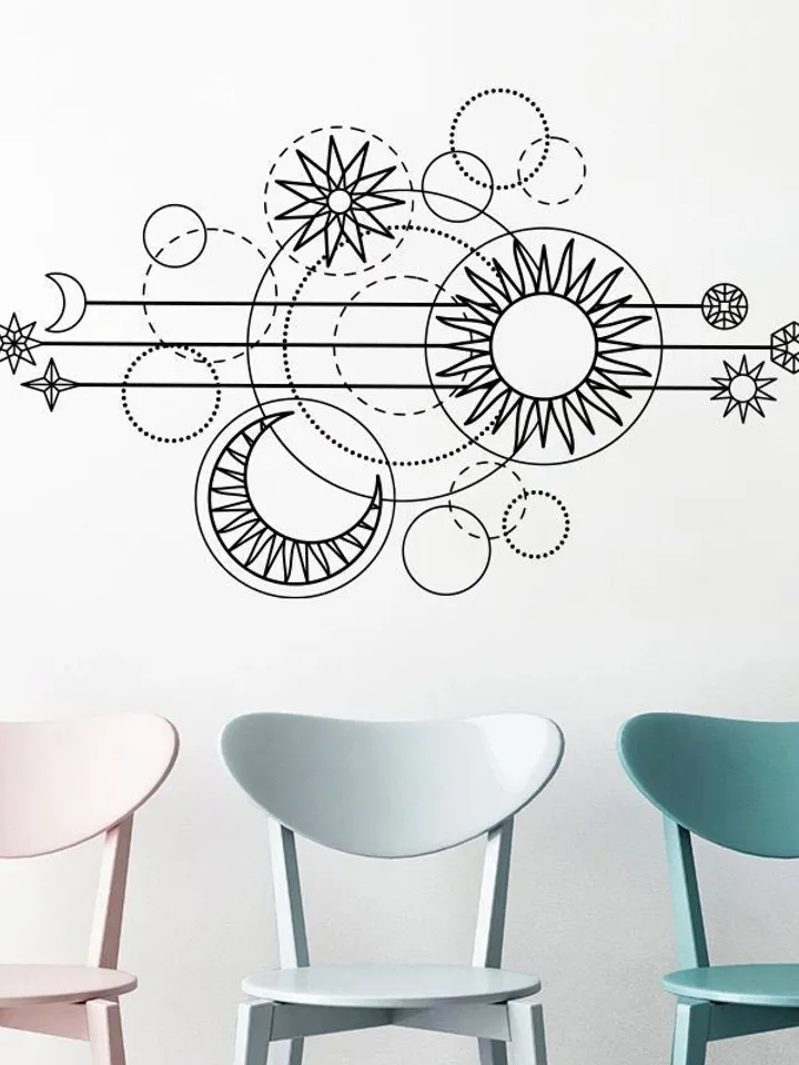 Geometric Moon Phases Wall Decal - Moon Phases Decor, Gold Moon Phases, Sun Decals, Moon Wall Decal, Moon Phase Wall Art  ga186