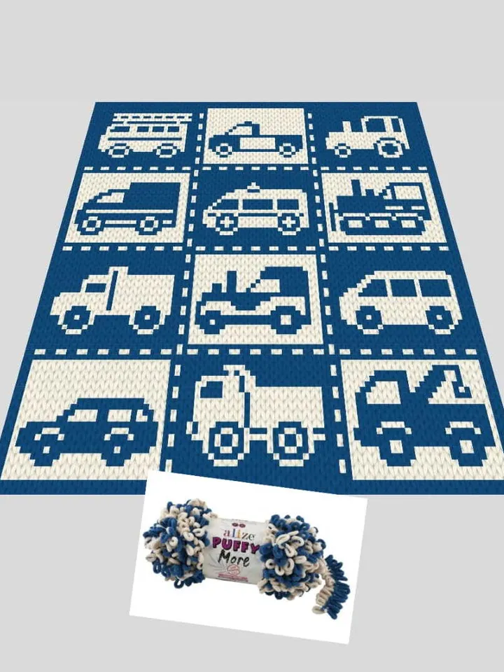 Loop yarn Finger knitted Cars Collection blanket pattern