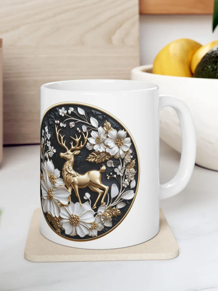 Elegant Floral and Deer Design Ceramic Mug - Perfect Gift for Nature Lovers | Coffee Lovers | Housewarming | Birthdays