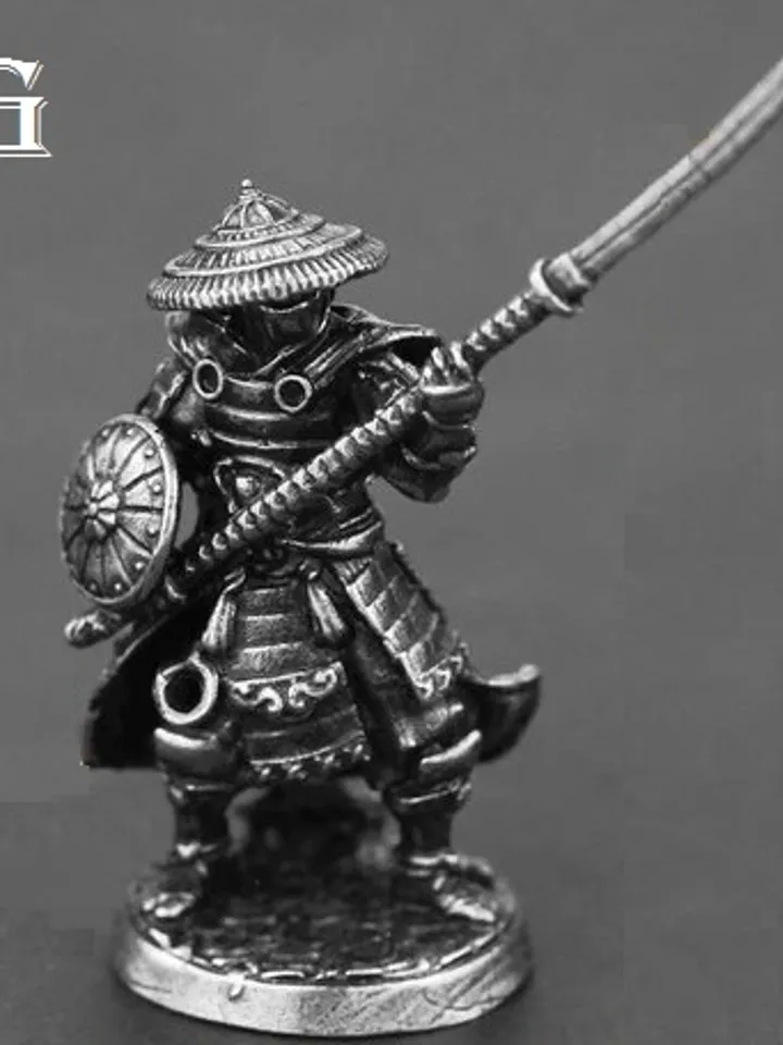 Japanese Shogunate samurai figurines, copper miniatures, tabletop wargaming fantasy miniature figures.