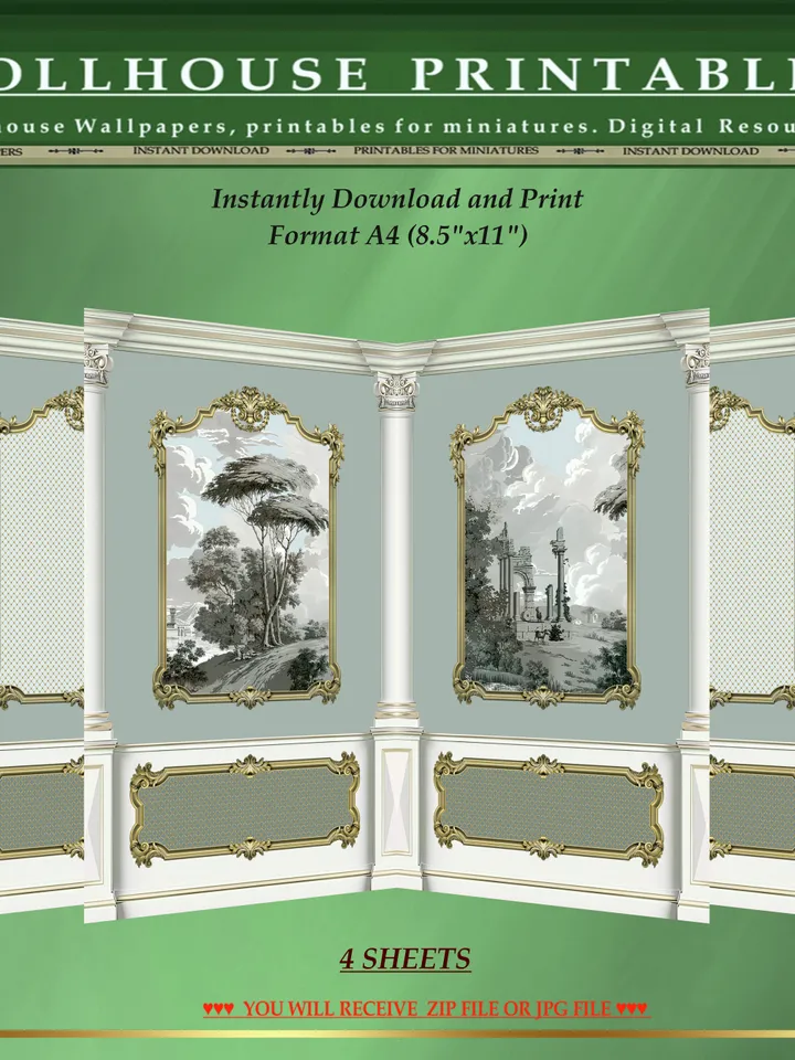 Wallpapers- Set 17-v3 | Printables for Dollhouses and Unique Miniature Projects | Digital Downloads | in Scale 1/12th