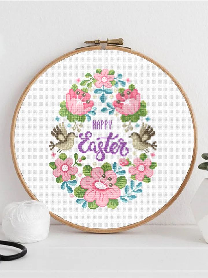 Floral easter egg cross stitch pattern PDF Pastel cross stitch Happy Easter cross stitch download PDF, Watercolor floral easter ornament #T7