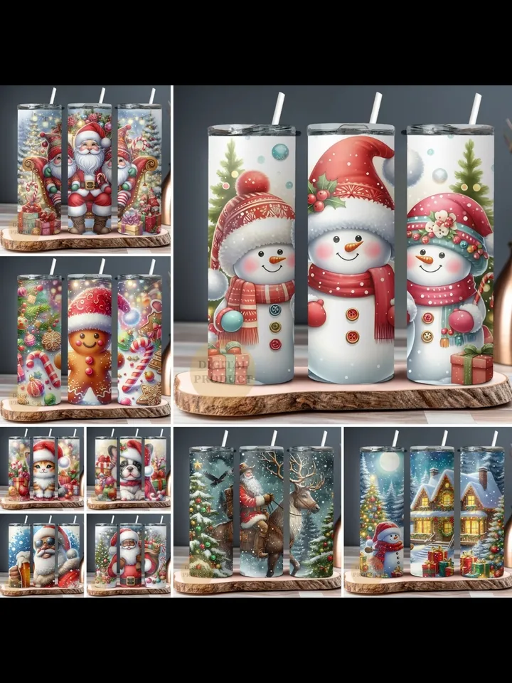 Christmas Bundle Tumbler Wrap png, 10 Festive Christmas Sublimation Designs for 20 Oz Skinny Tumblers, Christmas Gnomes with Gingerbreads