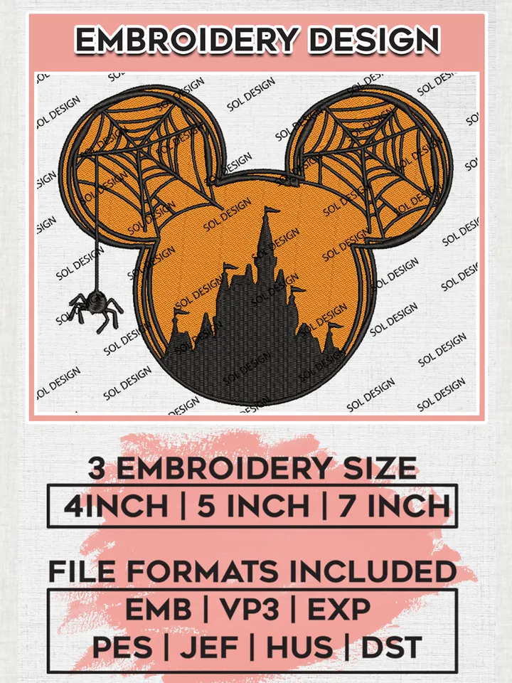 Halloween Mickey Mouse Disney Castle Head Embroidery designs, Disney Movie Machine embroidery designs, Happy Halloween embroidery files, Trick Or Treat Machine Embroidery Digitized Pes Files, Digital Download