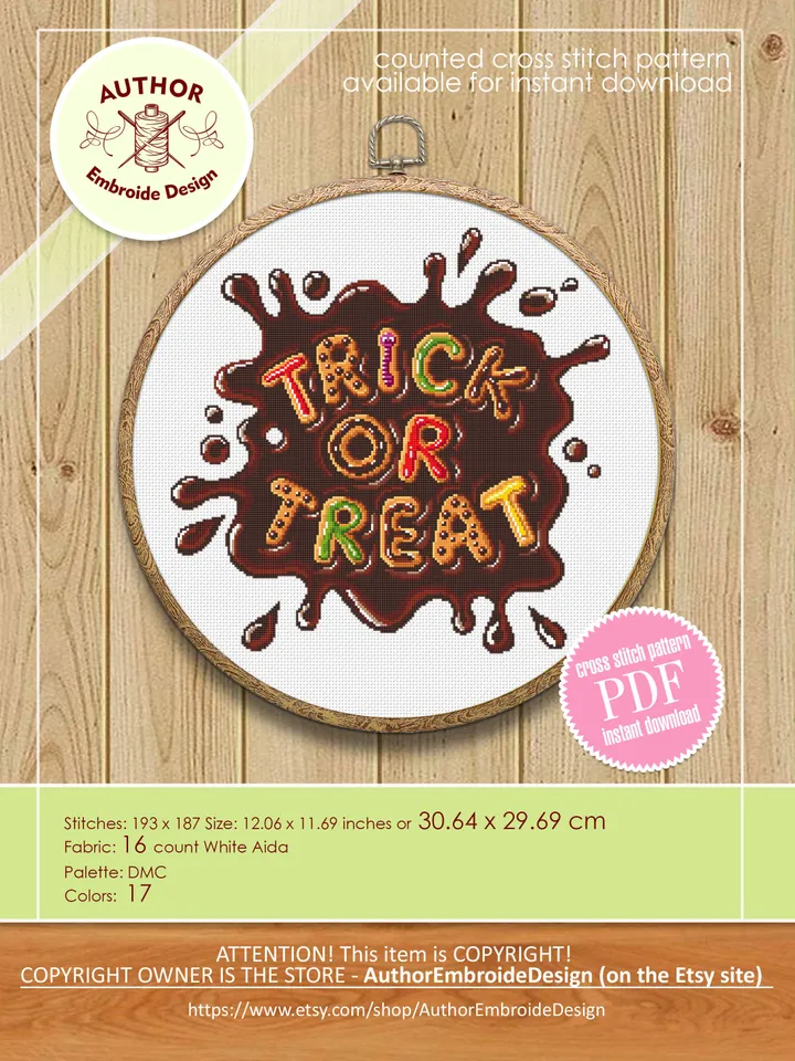 Candy letters trick or treat cross stitch pattern download PDF, Halloween quotes cross stitch, Halloween pattern digital PDF Home decor #H50