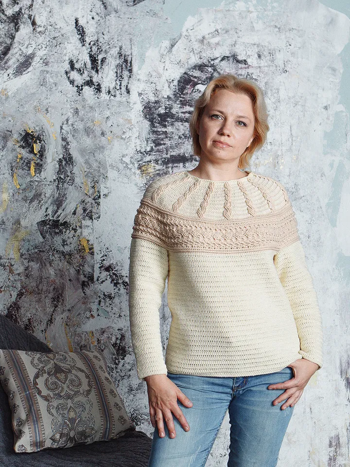 Top Down Cable Women's Pullover Sweater Crochet Pattern