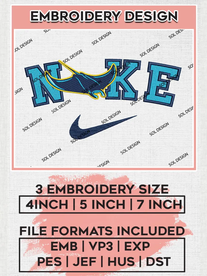 Nik.e Tampa Bay Rays Team Logo Embroidery Design, MLB Team Embroidery files, Tampa Bay Rays Baseball Team, MLB Rays Team, Digital Download