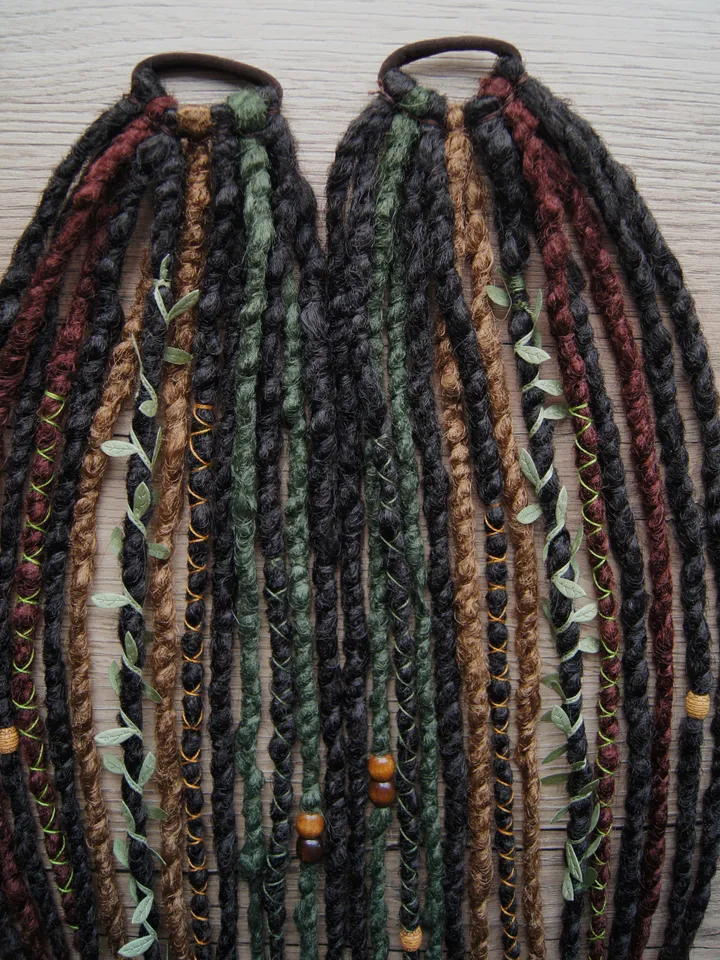 Dreads on hairband, Forest witch kit, Ponytail brown green red synthetic Dreadlocks extensions, bohemian boho style, Wig Hair Falls, cosplay