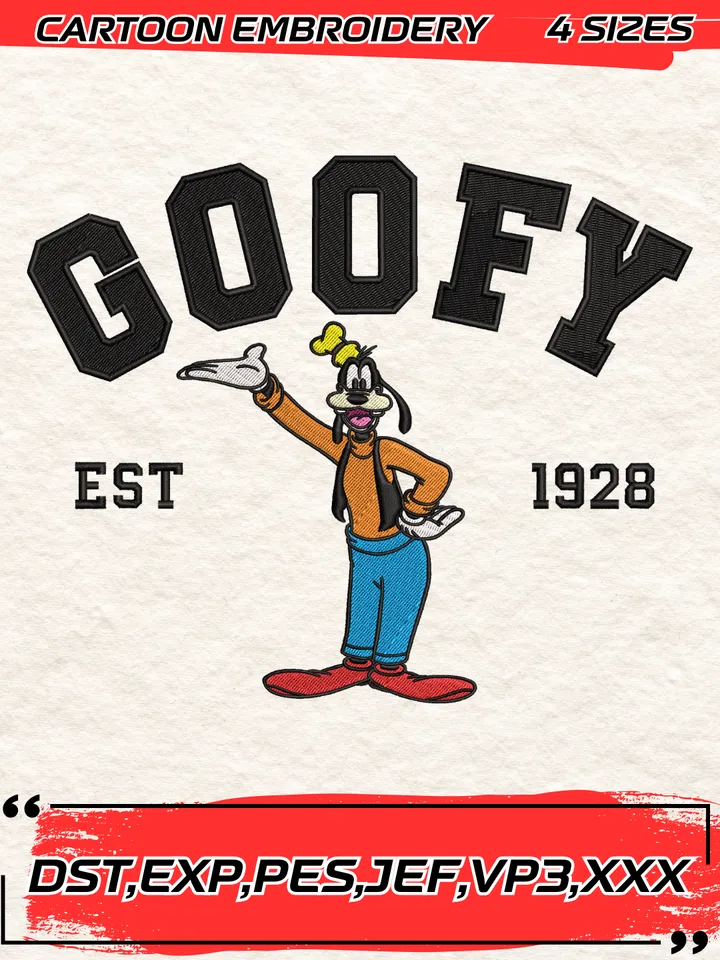 Goofy Est 1928 Embroidery Design, Goofy Embroidery Design ,Machine Embroidery Design File,4 Sizes, Digital Download