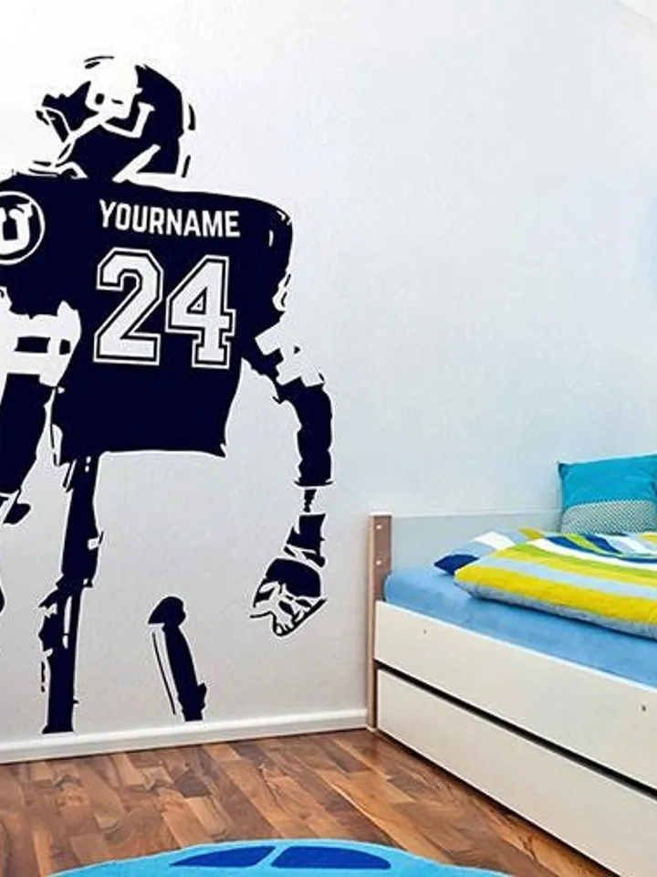 Personalized Football Wall Decal Custom Name Number Sticker Gift ik3345