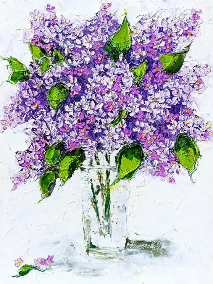 Lilac Painting Flower Original Art Impasto Oil Painting Art Lilac Flowers Painting Landscape 14 x 11 by ArtProkopaloSv