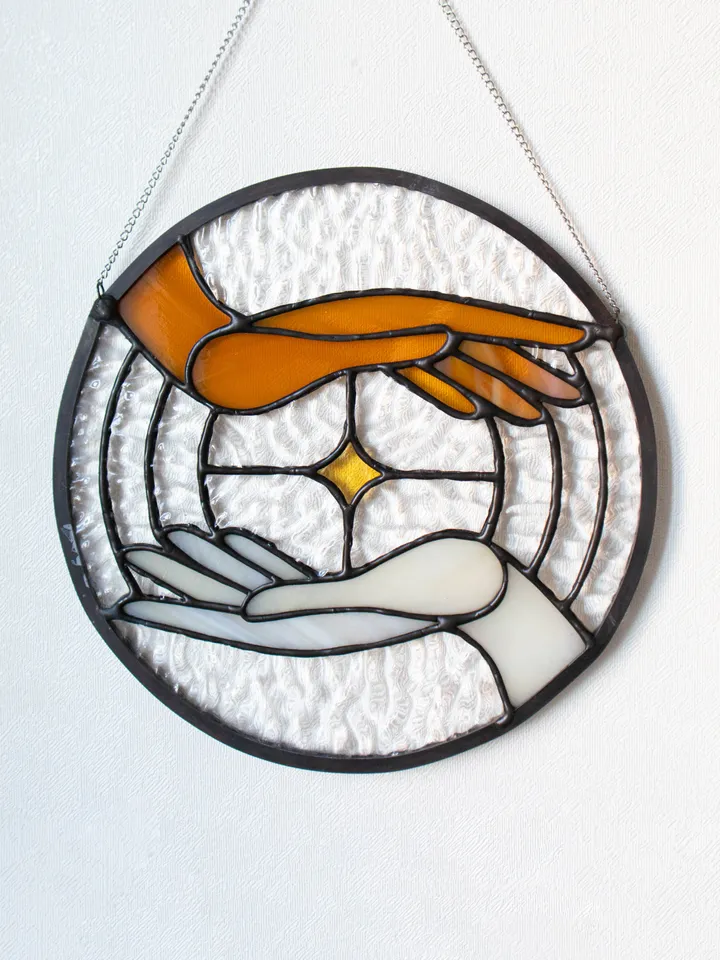 Stained glass window panel, Suncatcher, Glass home decor, Anniversary gift