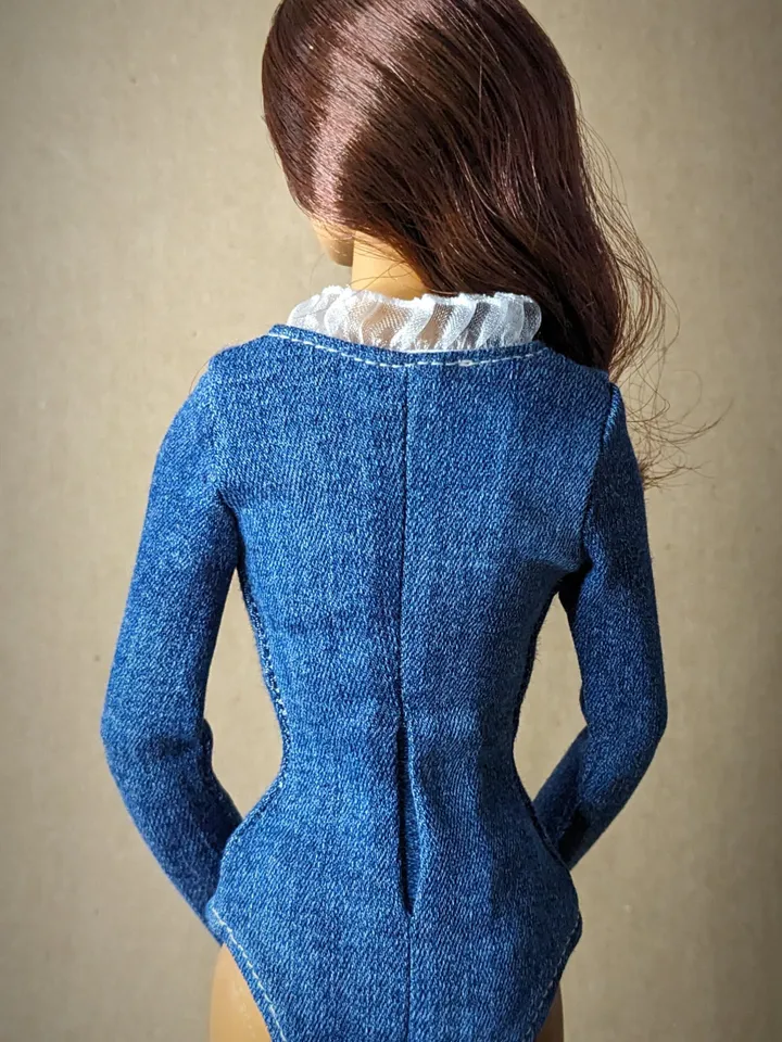 Handmade blue denim bodysuit for 16-inch Fashion Royalty dolls (FR16)