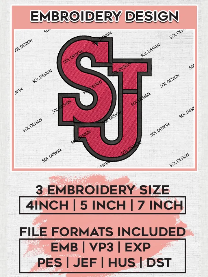 St Johns Red Storm Logo Machine Embroidery Design, NCAA St Johns Red Storm Embroidery Design Design files, NCAA Embroidery Designs, NCAA Machine Embroidery Designs, Digital Download