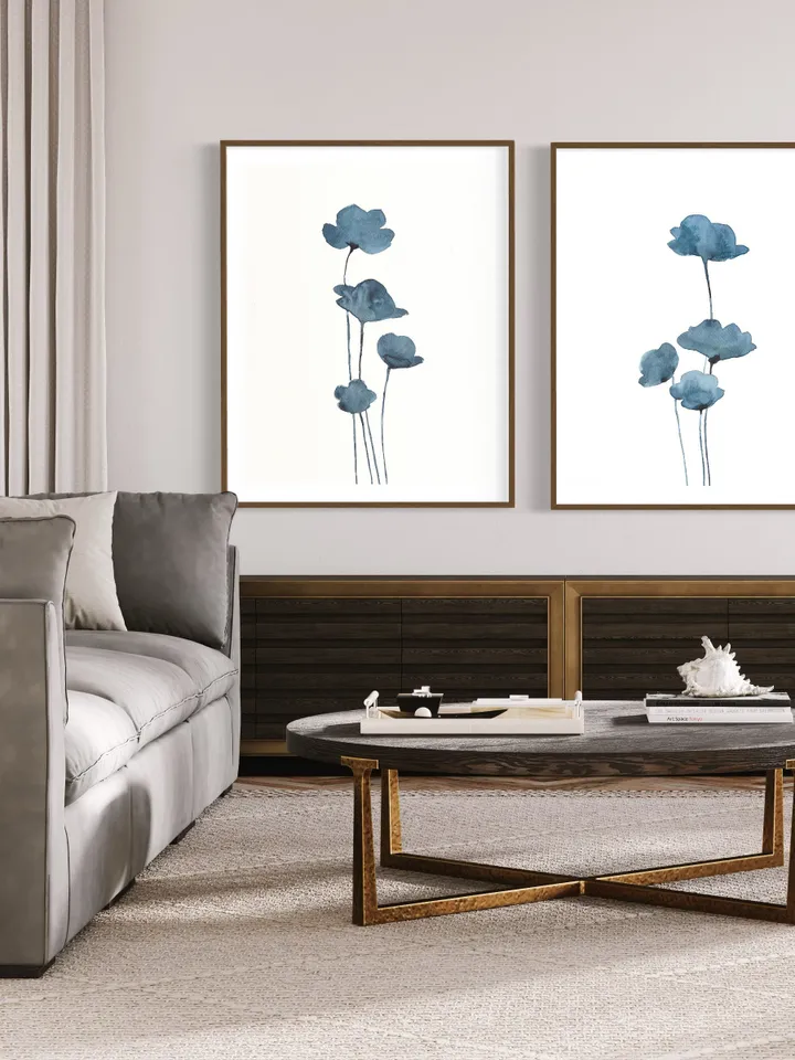 Blue Watercolor Flowers Wall Art Abstract Prints Navy Blue Wall Art Indigo Botanical Navy Blue And White Gallery Wall Set Of 2 Art Prints