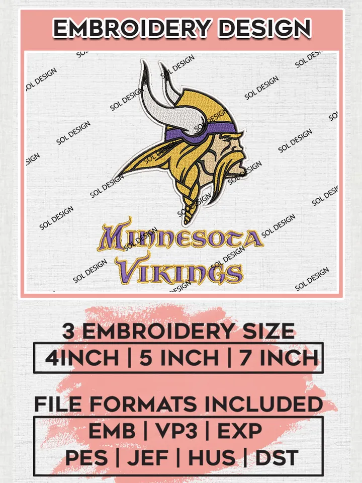 Minnesota Vikings Embroidery Designs, NFL Vikings, NFL Embroidery Designs, NFL Minnesota Vikings Machine Embroidery Design, Digital Download