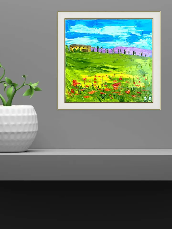 Tuscany Painting Landscape Original Art Lavender Artwork 8 by 8