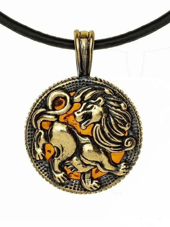 Lion necklace Lion jewelry Leo gifts necklace Amber jewelry Lion pendant leo zodiac Amulet necklace