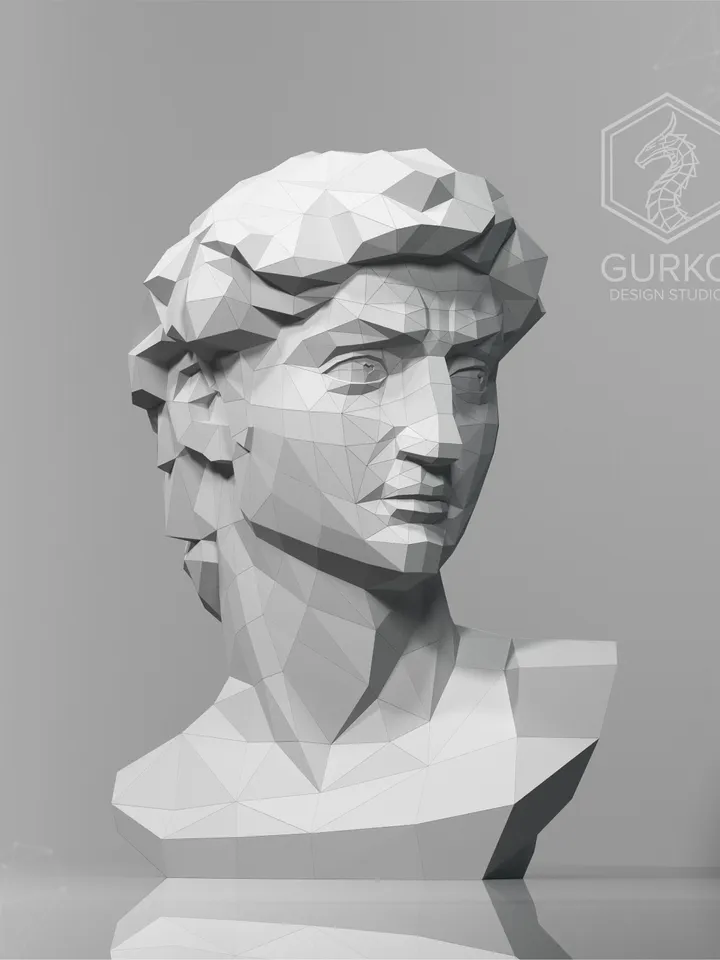 Bust of David (750 mm) Papercraft, Digital Template, PDF Download, Gurko, 3D Low Poly, Pepakura, DIY Origami Sculpture, Paper Decor, Gift