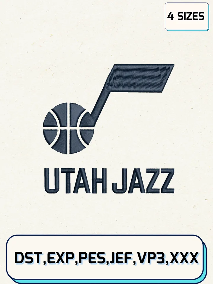 Utah Jazz Logos Embroidery Design Files,NBA Logos Embroidery Designs,Machine Embroidery Files,4 Sizes