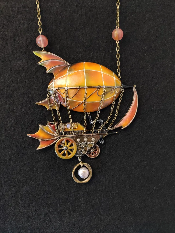 Air balloon jewelry, Fairy Necklace , Fantasy Necklace, Bib Necklace , Ship Necklace, Ship Ornament, Hot Air Balloon