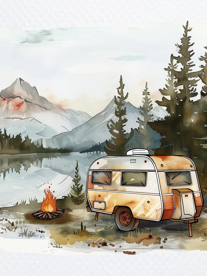12 Camping Trailer PNG bundle, Traveling png pack, Printable Watercolor Camping Clipart for sublimation, tourism, Paper craft, junk journals