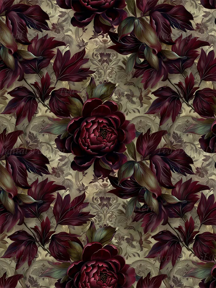Vintage Gothic seamless pattern, repeating red peony flowers ,dark abstract floral pattern, style renaissance, digital paper, commercial use