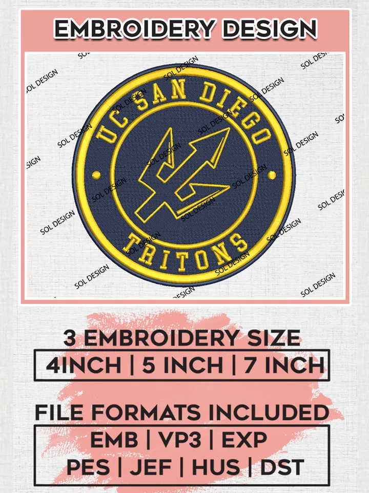 NCAA UC San Diego Tritons Round Logo Embroidery, NCAA UC San Diego Tritons Logo Embroidery files, NCAA Teams, Machine embroidery designs, Digital Download