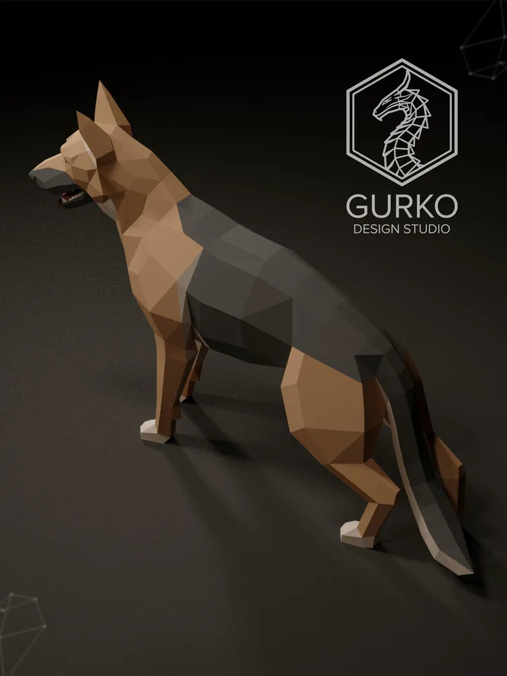 German Shepherd Papercraft, Dog, Digital Template, PDF Download, Gurko, 3D LowPoly, Pepakura, Origami Sculpture, Paper Party Decor, DIY Gift