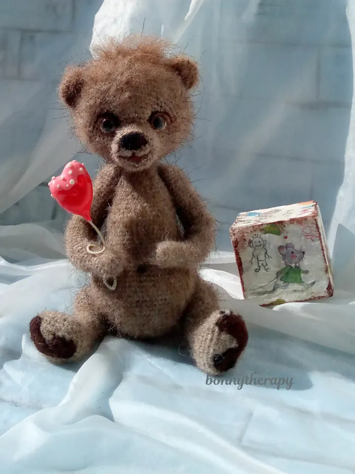 Bear crochet toy 7 inches sitting, cute stuffed bear