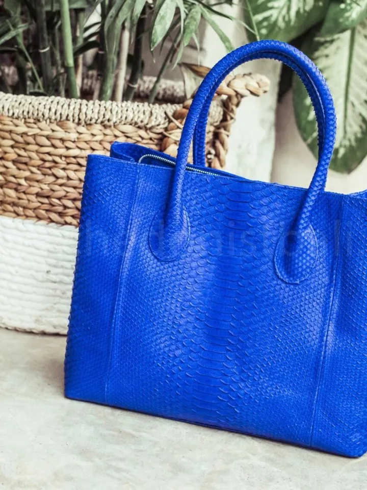 Genuine python skin big classy royal blue ultramarine bag / elegant women purse / designer leather bag / exotic leather