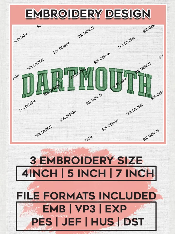 NCAA Dartmouth Team Writing Logo embroidery designs, NCAA Dartmouth Big Green Logo Machine embroidery designs, NCAA Logo embroidery designs, NCAA Lopes Machine embroidery designs, Digital Download