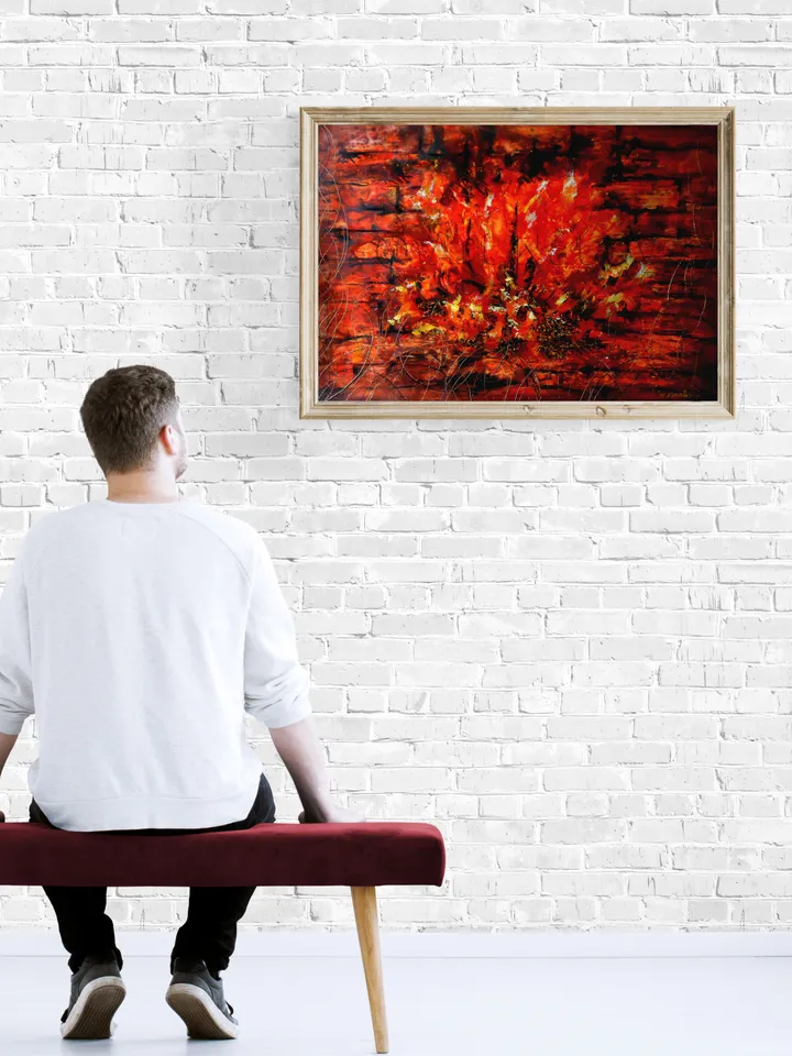 Abstract original painting, Painting fire, Abstract acrylic painting