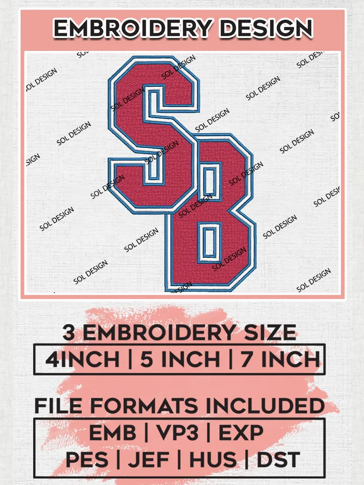 NCAA SB Seawolves Football Team Letter Logo Embroidery Design Files, NCAA Stony Brook Seawolves Machine Embroidery, NCAA Teams, Game Day, 3 sizes, NCAA Machine embroidery designs, Digital Download