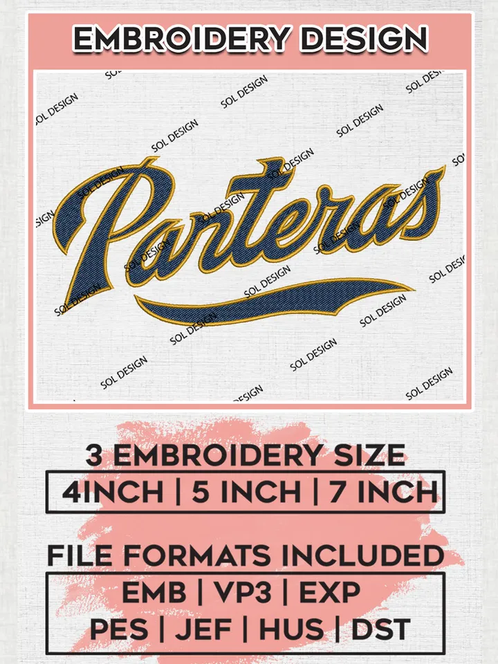 NCAA Panthers Football Team Word Logo Embroidery Design Files, NCAA Florida International Panthers Machine Embroidery, NCAA Teams, Game Day, 3 sizes, NCAA Machine embroidery designs, Digital Download