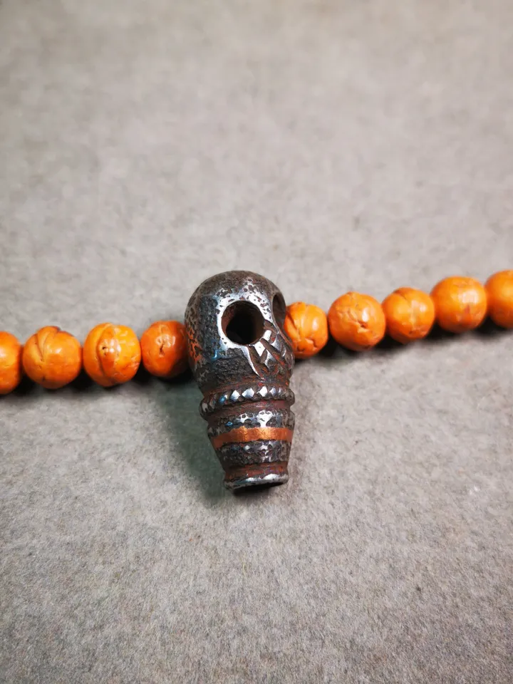 Gandhanra Cold Iron Guru Bead, T-drilled 3-Hole Mala Bead, Prayer Bead Accessories,Connector Bead for Buddhist Bead