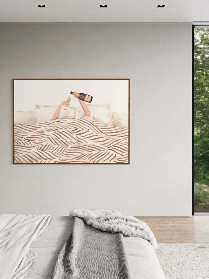Woman Drinking Champagne In Bed, Watercolor Painting, Girls Bedroom Decor, Vintage Bar Print, Feminist Poster, Girly Wall Art, Alcohol Print