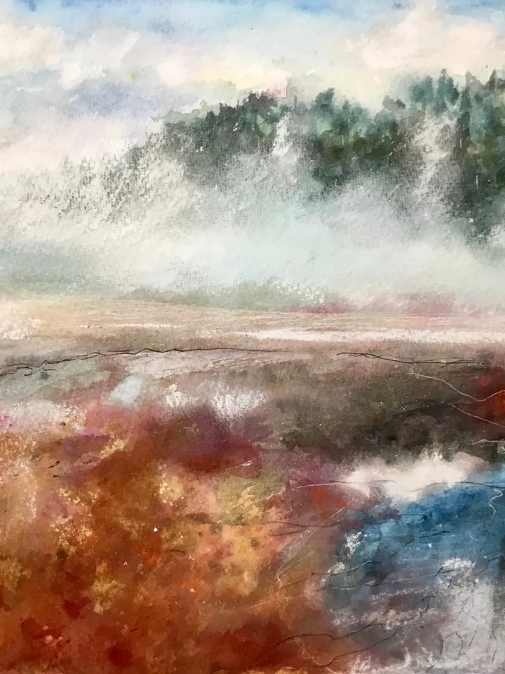 Grand Teton and Yellowstone national USA parks,landscape original watercolor painting,semi-abstract,nature painting,holiday memory gifts