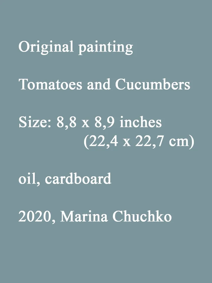 Tomato Cucumber PAINTING 8,8x8,9" ORIGINAL ART Vegetable Still Life Kitchen Artwork Signed by artist Marina Chuchko