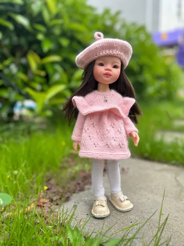 Paola Reina Doll 4 ITEMS Set: Exclusive Handmade Outfit - Dress, Beret, Tights, Shoes